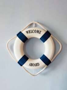 1pc Decorative Crafts Mediterranean Style Decorative Life Buoy, Foam Wall Hanging Life Buoy (Red, Blue, Multiple Sizes) Best Gifts Birthday Graduation - white blue - View 3