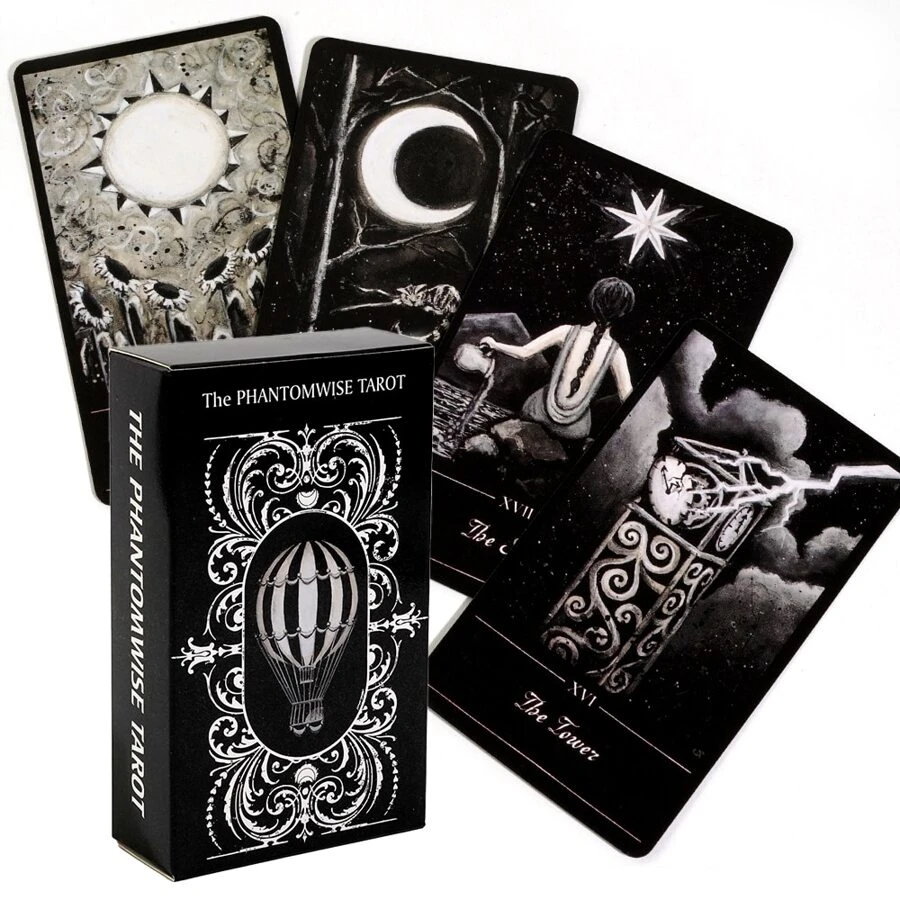Phantomwise Tarot Deck, 78 Cards In Vintage Retro Black And White Style