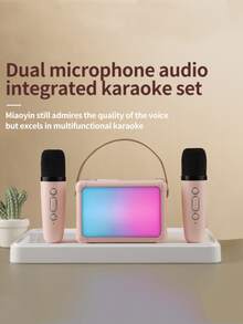 1 Di động không dây Retro Cái Loa Với RGB Ánh sáng Hiệu ứng , 2 Không dây Micrô Karaoke , Karaoke Máy móc - Hồng - Xem 7