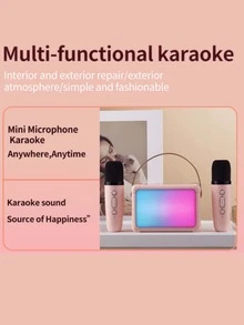 1 Di động không dây Retro Cái Loa Với RGB Ánh sáng Hiệu ứng , 2 Không dây Micrô Karaoke , Karaoke Máy móc - Hồng - Xem 5