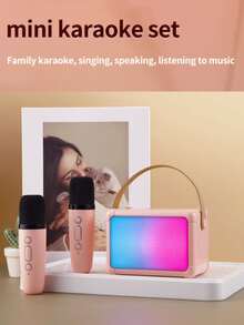 1 Di động không dây Retro Cái Loa Với RGB Ánh sáng Hiệu ứng , 2 Không dây Micrô Karaoke , Karaoke Máy móc - Hồng - Xem 4