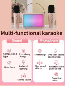 1 Di động không dây Retro Cái Loa Với RGB Ánh sáng Hiệu ứng , 2 Không dây Micrô Karaoke , Karaoke Máy móc - Hồng - Xem 6