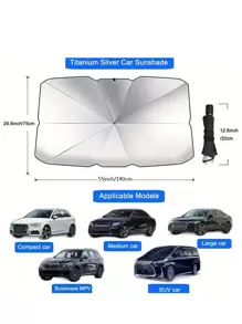 1pc Car Sunshade Umbrella, Heat Insulation Artifact, Collapsible Front Windshield Sun Shade - Black - View 2