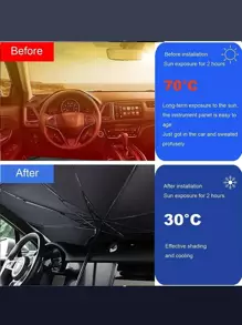 1pc Car Sunshade Umbrella, Heat Insulation Artifact, Collapsible Front Windshield Sun Shade - Black - View 7