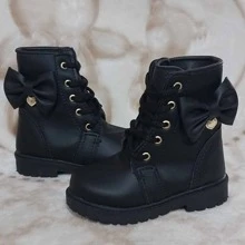 Bota cano alto preta com laço estilosa menina infantil - Preto - Visão 1