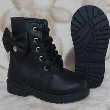 Bota cano alto preta com laço estilosa menina infantil - Preto - Visão 2