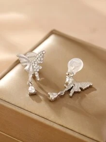 زوج واحد من أقراط مشبك على شكل فراشة وحجر الراين فضية اللون ، قرط عصري جديد للآذان غير المثقوبة ، مشبك أذن غير مثقوب على شكل قطرة ماء مناسب للاستخدام اليومي ، والعمل ، وهدية الأعياد - فضي - مشاهدة 3