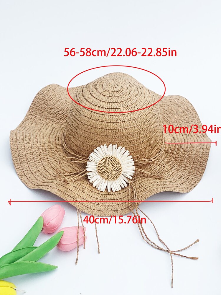 قبعة قش نسائية خاكي مع تزيين عباد الشمس وعرض حافة...