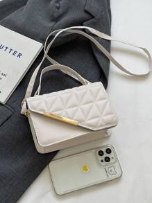 Mini Geometric Pattern Fashion Flip-over Handbag With Adjustable Shoulder Strap - White - View 3
