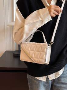 Mini Geometric Pattern Fashion Flip-over Handbag With Adjustable Shoulder Strap - White - View 6