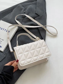 Mini Geometric Pattern Fashion Flip-over Handbag With Adjustable Shoulder Strap - White - View 5