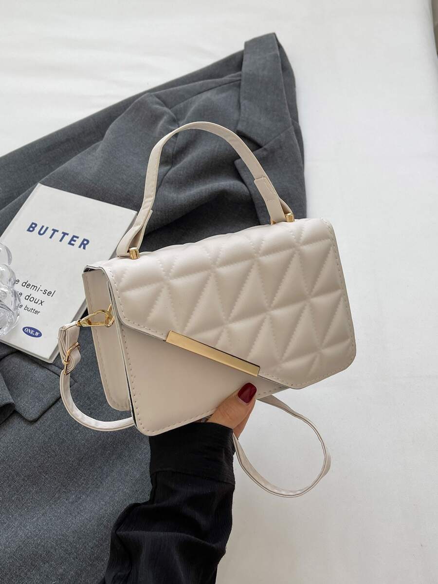 Mini Geometric Pattern Fashion Flip-over Handbag With Adjustable Shoulder Strap - White - View 1