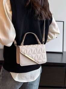 Mini Geometric Pattern Fashion Flip-over Handbag With Adjustable Shoulder Strap - White - View 8