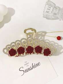 1入組女士們合金流蘇玫瑰&皇冠&水鑽裝飾頭髮夾鉗,完美適用於日常穿著 - 金色 - 查看 2