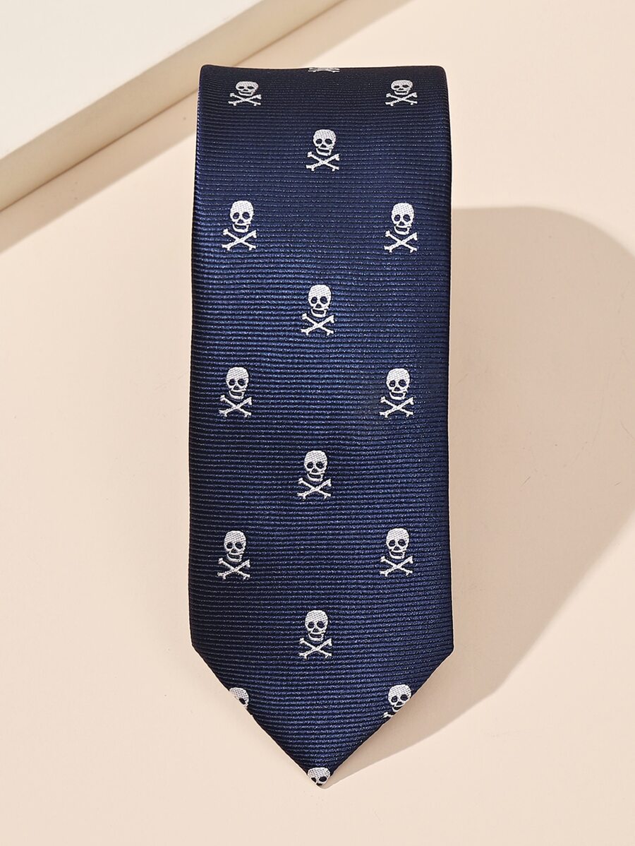 1 件彩色编织提花骷髅和自行车图案男士领带服装配饰街头万圣节