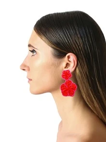 Pendientes asimétrico hecho a mano con cuenta flor & árbol colgante - aretes asimétricos con cuentas de semillas - Ver 3