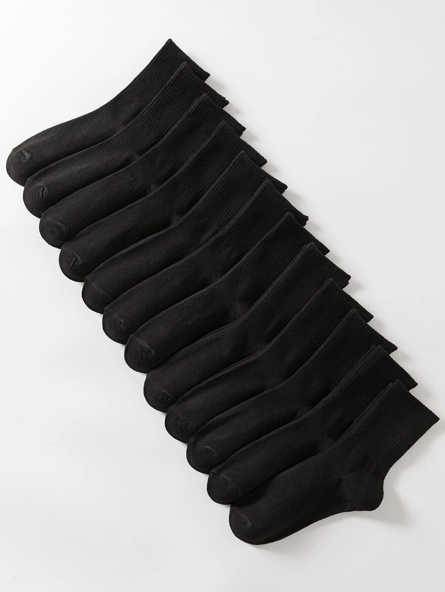 12 pares de calcetines de media caña para mujer de estilo básico y sencillo a rayas negras, transpirables, absorbentes y antiolor, para otoño