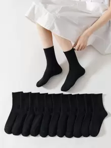 12 pares de calcetines de media caña para mujer de estilo básico y sencillo a rayas negras, transpirables, absorbentes y antiolor, para otoño