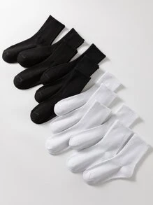 12 Pairs/Set Women's Mid-Calf Socks In Black & White Stripe Design, Breathable, Moisture-Wicking & Odor-Resistant, Fall - Multicolor - View 2