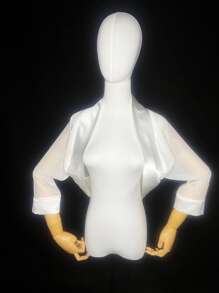 1pc White European And American Style Spring, Summer, And Autumn Chiffon Bridal Party Shawl, Wedding Accessories - White - View 2