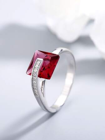 1 件 S925 纯银镶嵌红锆石和方晶锆石奢华时尚女士派对戒指