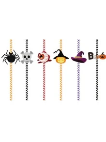 Halloween Ống hút Đồ trang trí , 24 cái Sọ & Hình nhện Dùng một lần Ống hút Với Thẻ & Màu sắc tùy ý - Mứt Rơm Halloween - Xem 3