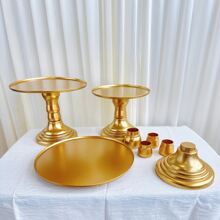 1set Of 3 Gold Plastic Cake Stands With Adjustable Height (32cm*28cm*23cm), Ideal For Dessert Table, Suitable For Party, Birthday, Home Decor. Also Perfect For Fruit And Candy Display - Gold - View 3