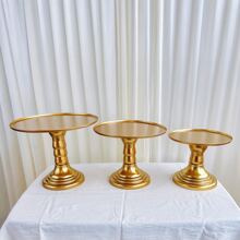 1set Of 3 Gold Plastic Cake Stands With Adjustable Height (32cm*28cm*23cm), Ideal For Dessert Table, Suitable For Party, Birthday, Home Decor. Also Perfect For Fruit And Candy Display - Gold - View 4