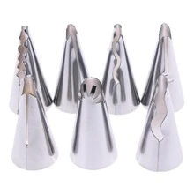 7件套褶皱裱花嘴套装，304不锈钢材质，适用于蛋糕装饰、糕点制作和烘焙 - 銀色 - 查看 7