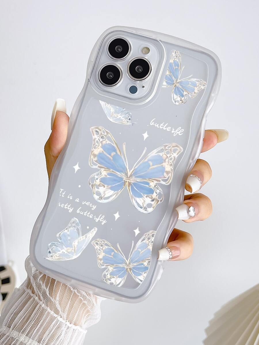Funda de celular transparente con patrón de mariposa - Blanco - Ver 1