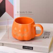 1pc Ceramic Pumpkin Mug With Orange Cup Body And Gold Halloween Pattern - Gold - View 3