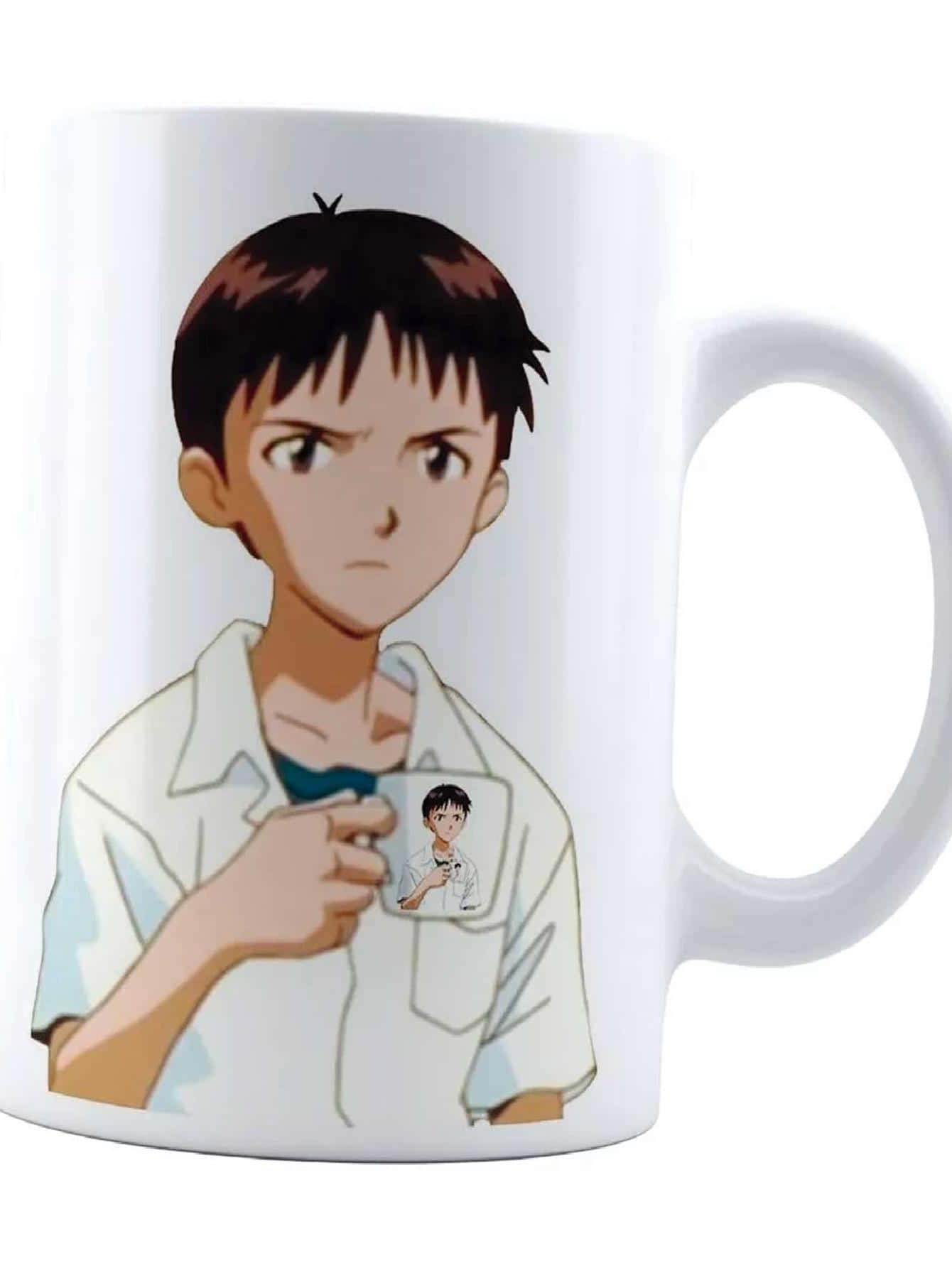 INESTAMPABLE Mug Shinji Holding A Cup Meme | Funny Image | White Ceramic 11 Oz | For Coffee Or Tea - 白色 - 查看 1