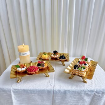 1set 3pcs 27cm Plastic Gold Cake Plate Set, Ideal For Desserts For Parties, Birthdays, Christenings Or As Home Decor, Also Suitable For Fruits And Candy,Christmas