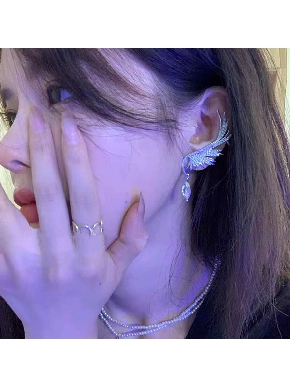 زوج واحد من أقراط وأقراط أذن وأقراط على شكل جناح م...