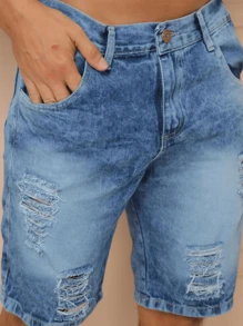 Men Denim Shorts - Rửa trung bình - Xem 1