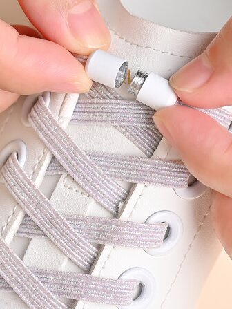 1pair Elastic No Tie Shoelaces With Capsule Buckle, Faux Pearl White, Stylish Laces Suitable For Sneakers And Sports Shoes,Casual Shoes,White Shoes,Basketball Shoes,Trainers Running Shoes, Shoes Accessories Gift Ideas