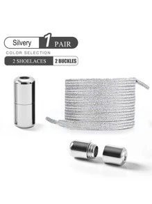 1pair Elastic No Tie Shoelaces With Capsule Buckle & Faux Pearl Shimmer Details, Suitable For Sneakers & Sports Shoes, Men Trainers Running Shoes