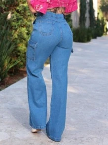 Women Pants - 中等水洗藍 - 查看 2