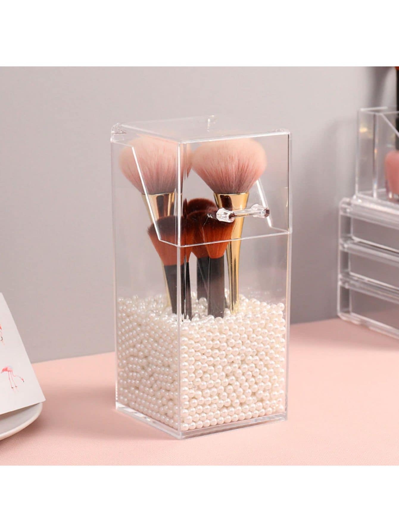 Contenedor Organizador De Brochas Maquillaje Forma Rectangular - transparente - Ver 1