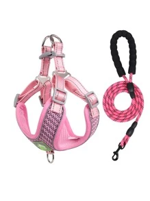 1 dây nịt thoáng khí cho thú cưng & 1 dây xích thú cưng cho chó ngoài trời - Hồng - Xem 6