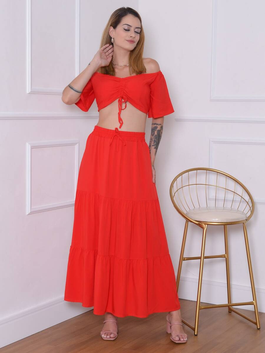 Women Two-piece Outfits - Red - View 1