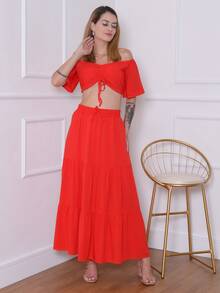 Women Two-piece Outfits - Red - View 2
