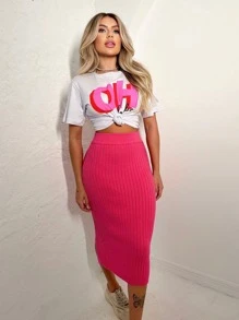 Women Sweater Skirts - 乾枯玫瑰色 - 查看 2