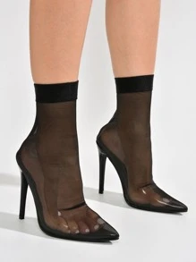 Women's  Pointy Toe Skinny High Heel Booties - Single Pointy Toe Mesh High Heel For Special Events - 黑色 - 查看 2