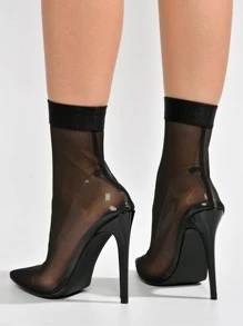 Women's  Pointy Toe Skinny High Heel Booties - Single Pointy Toe Mesh High Heel For Special Events - 黑色 - 查看 3
