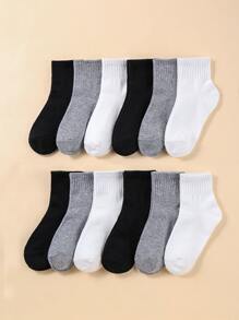 12 pairs of children's elastic sports leisure daily solid colour socks autumn and winter thickness - Multicolor - View 3