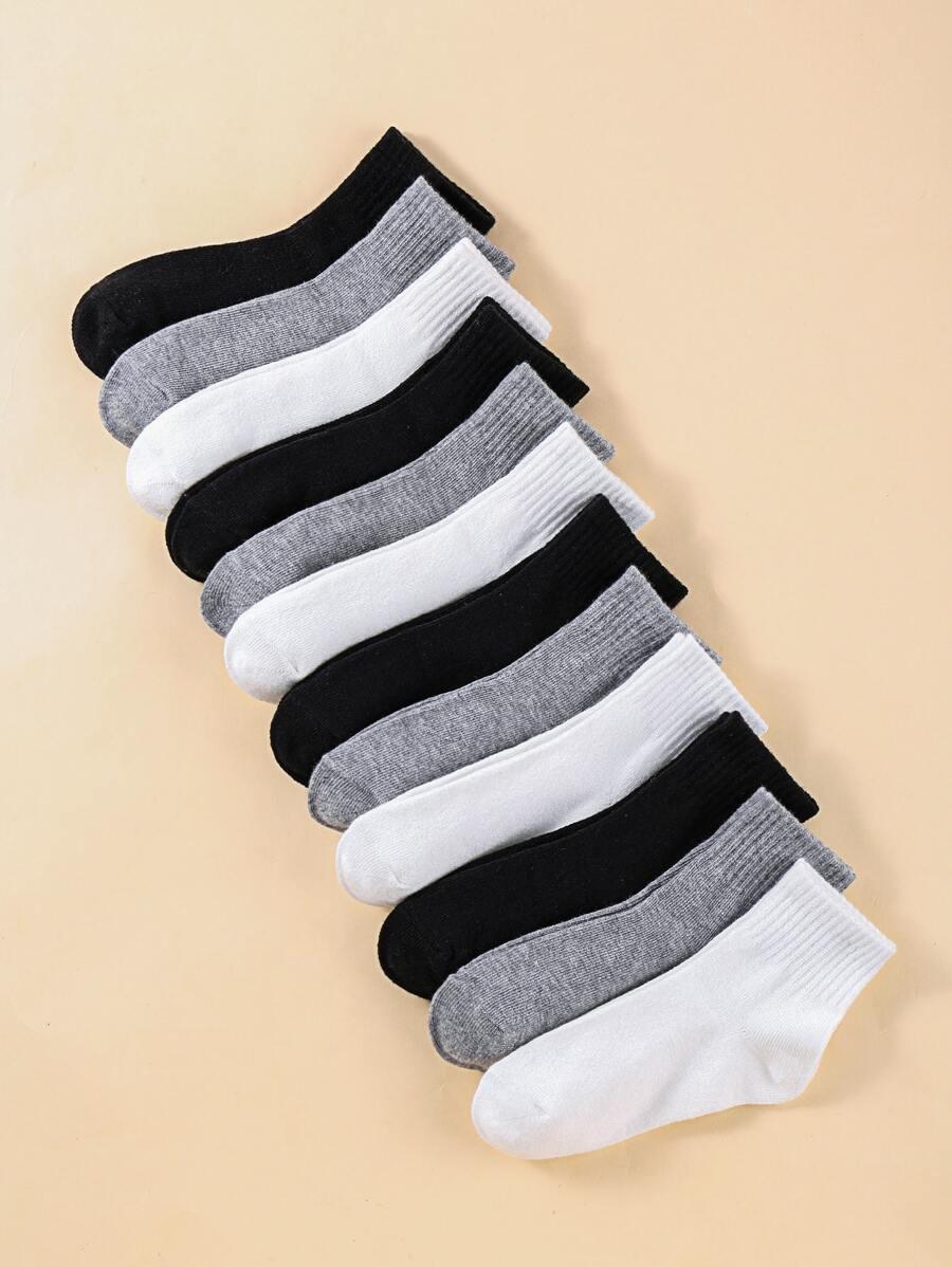 12 pairs of children's elastic sports leisure daily solid colour socks autumn and winter thickness - Multicolor - View 1