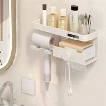 Multifunctional Storage Rack For Hair Dryers, Compatible With Dyson Dryers, Organizer Stand, Wall Mounted Bathroom Shelf For Cosmetics And Care Tools - White - View 1