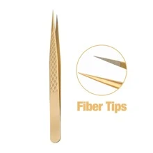 Fadvan 1pc Eyelash Extension Tweezers With Fiber Tips Golden Stainless Steel High Precision Tweezer For Volume Fans Makeup Tools - Gold - View 1