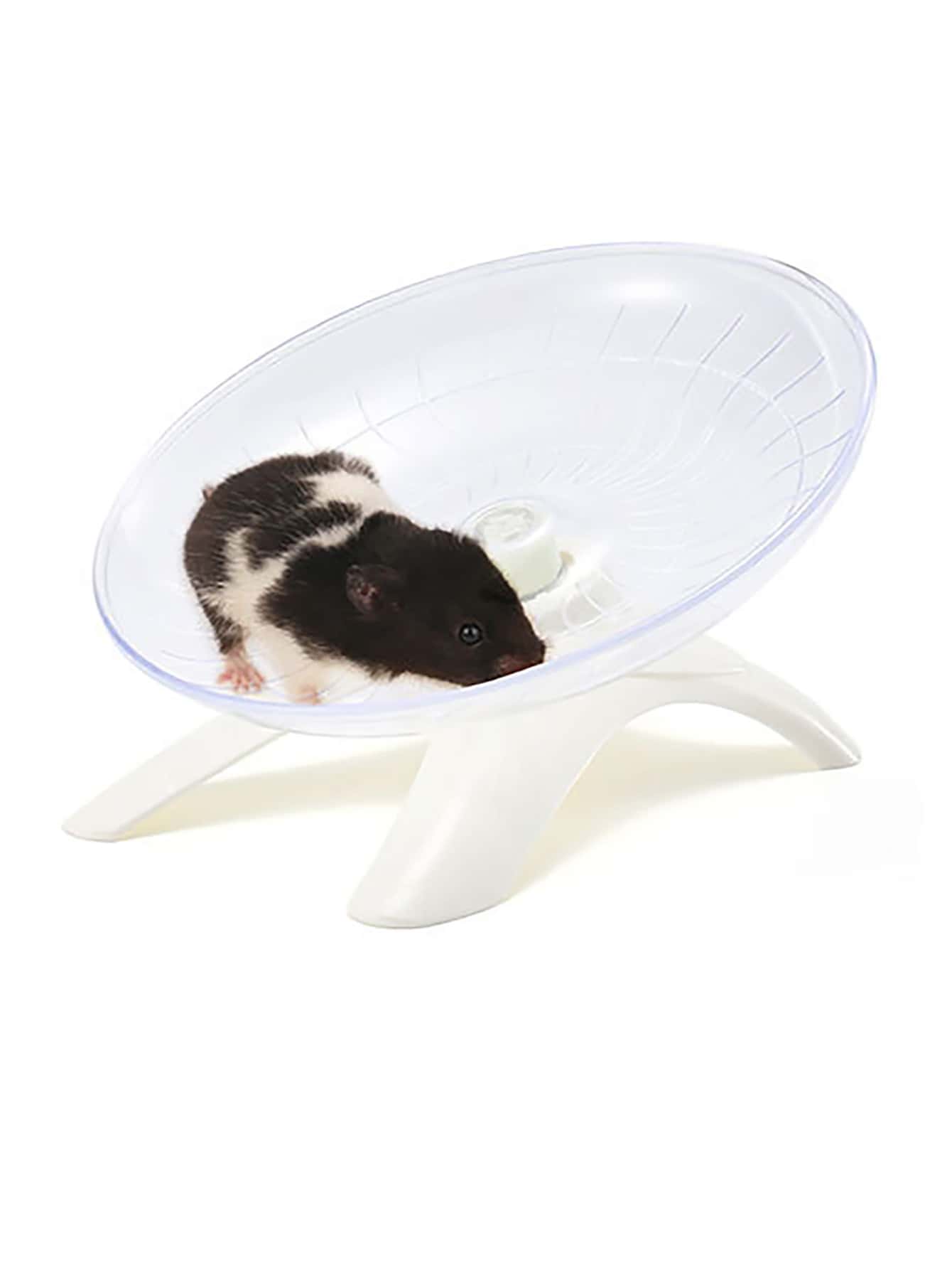 1pc White Hamster Exercise Toy, Flying Saucer Wheel, Bear Shaped Silent Running Wheel, Hedgehog Playing Disc, Running Wheel Set - White - View 1